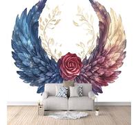 Photo Wallpaper Wings Rose 300x256 cm 3D Feather Art Wall Mural Non-Woven Fabric no Adhesive Backing Mural Wallpaper Easy to Install Clean for Dining Room Interiors Poster Bedroom Accessories