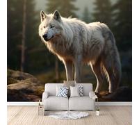 Photo Wallpaper Wolf 250x175 cm 3D Wolf Jungle Wall Mural Non-Woven Fabric no Adhesive Backing Mural Wallpaper Easy to Install Clean for Dining Room Interiors Poster Bedroom Accessories