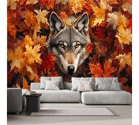 Photo Wallpaper Wolves Maple Leaves Animals Wall Mural 3D Wall Mural Decoration Poster Premium Non-Woven Wallpaper Wall Art for Living Room Bedroom Children's Room Office W400xH280cm yf 154