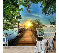 Photo Wallpaper Wooden Bridge 200x140 cm 3D Wall Mural Natural Landscape Wallpaper Non-Woven Wall Art Decoration Poster for Bedrooms and Living Room 2227-ABP