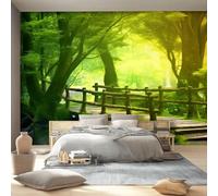 Photo Wallpaper Wooden Bridge Patterns 400 x 280 cm - Fantasy Forest Style Wall Mural Non-Woven Murals Wall Art Fleece Green Print Home Decoration Design for Living Room