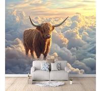 Photo Wallpaper Yak Clouds 500x280 cm 3D Yak Animal Wall Mural Non-Woven Fabric No Adhesive Backing Mural Wallpaper Easy to Install Clean for Dining Room Interiors Poster Bedroom Accessories