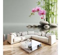 Photo Wallpaper Zen Spa Orchid Non-Woven Matt Paste the Wall Mural | Wipeable Panoramic Mural Wallpaper Bamboo Leaf Waterproof Wall Art 300x210 cm for Living Room Bedroom Kid Room H325