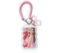 Photocard Holder Keychain Cute Star-Wave Photo Frame Soft Silicone Material Photo Card Holder with Star Charm and Spring Cord for Bus Pass, Student ID, Office, Travel Card, Photo Protector (Pink)