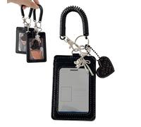 Photocard Protector Key Ring - PU Leather ID Badge Case, Protective Sleeves with Love Heart Charm - Spiral Armband for Women, Students, Fans, Travel, School