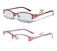 Photochromic Bifocal Reading Glasses for Women, Transition Sunglasses with Red Metal Frame, Female Presbyopia (Red, Magnification 0.00/+2.50), red, 0.00/+2.50 Magnification