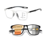 Photochromic Progressive Multifocus Reading Glasses Blue Light Blocking Reading Glasses With Spring Hinge, UV Protection(Clear/Grey,2.5x)
