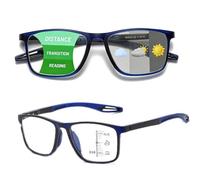 Photochromic Progressive Multifocus Reading Glasses for Men Women, Anti-Blue Light With Spring Hinges Readers, Rectangle Stylish Presbyopia Glasses Anti UV Computer Readers (Dark Blue/Blue, 1.0x)