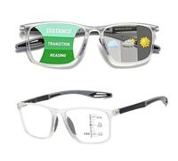 Photochromic Progressive Multifocus Reading Glasses for Men Women, Anti-Blue Light With Spring Hinges Readers, Rectangle Stylish Presbyopia Glasses Anti UV Computer Readers (Transparent/Gray, 3.5x)