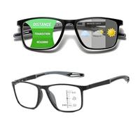 Photochromic Progressive Multifocus Reading Glasses for Men Women, Anti-Blue Light With Spring Hinges Readers, Rectangle Stylish Presbyopia Glasses Anti UV Computer Readers (Black/Gray, 3.5x)