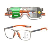 Photochromic Progressive Multifocus Reading Glasses for Men Women, Anti-Blue Light With Spring Hinges Readers, Rectangle Stylish Presbyopia Glasses Anti UV Computer Readers (Gray/Orange, 1.5x)