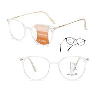 Photochromic Progressive Multifocus Reading Glasses For Men Women Round Blue Light Blocking Eyeglasses Comfortable And Flexible(Transparent/gold,2.5x)
