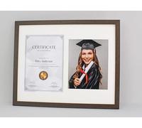 photoframesandmore Certificate, Graduation, Diploma Frame with Photo. Suits an A4 Sized Certificate/image and a 10x8 Photo. Walnut