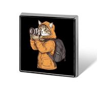 Photograph Cat Square Badge Pin Metal Memorial Brooch Button Lapel Pins for Backpack Wedding