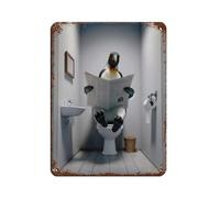 Photograph of A Emperor Penguin Reading The Newspaper on The Toilet Retro Poster Metal Tin Sign Chic Art Retro Iron Painting Bar People Cave Cafe Family Garage Poster Wall Decoration 12x16inch(30x40cm