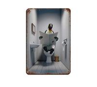 Photograph of A Emperor Penguin Reading The Newspaper on The Toilet Retro Poster Metal Tin Sign Chic Art Retro Iron Painting Bar People Cave Cafe Family Garage Poster Wall Decoration 8x12inch(20x30cm)