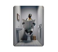 Photograph of A Emperor Penguin Reading The Newspaper on The Toilet Retro Poster Metal Tin Sign Chic Art Retro Iron Painting Bar People Cave Cafe Family Garage Poster Wall Decoration 12x16inch(30x40cm