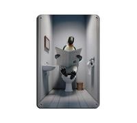 Photograph of A Emperor Penguin Reading The Newspaper on The Toilet Tin Sign Vintage Metal Pub Club Cafe Bar Home Wall Art Decoration Poster Retro 8x12inch(20x30cm)