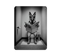 Photograph of A German Shepherd Reading on The Toilet in Black And White Tin Sign Vintage Metal Pub Club Cafe Bar Home Wall Art Decoration Poster Retro 12x16inch(30x40cm)