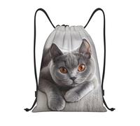 Photograph Of Grey British Shorthair Cat Drawstring Backpack String Bags Lightweight Versatile String Backpack For Swim Holiday Hiking 36X42Cm