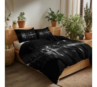 Photographic Art Duvet Cover Set King, 3 Piece Bedding with 2 Pillowcases, Reversible Black White New York City Skyline Quilt Cover with Hidden Zipper Corner Ties, Breathable Easy Care Bedroom Decor