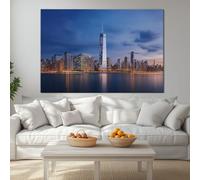 Photographic Style Framed Canvas Wall Art New York skyline panorama Poster Print Wall Decor Picture Painting Ready to Hang for Home Living Room Bedroom Bathroom Decorations 16 x 12 inches