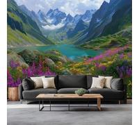 Photography Alpine Landscape Flowers Lake Wallpaper Bedroom Kids Boys 3D Wallpaper Mural, Green Kids Teens Room Poster Photo Wall Mural Themed Room Playroom 400 x 280 cm