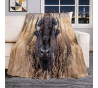 Photography Animals Lightweight Breathable Throw Blanket, Yellow Black Plush Flannel Printed Blankets, Bison Grassland Soft Decorative Throw Blanket for Bedroom Living Room Travel Office, 150 x 200 cm