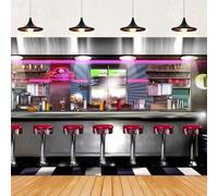 Photography Backdrop, 50s Diner, Photo Banner, Classic 50s Fast Food Soda Shop, Restaurant, Ice Cream Parlor, Baby Shower Background 250x180CM