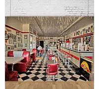 Photography Backdrop 50s Retro Restaurant Soda Shop Classic Fast Food Dinner Time Background Party Decor Portrait Shoot Banner 350x240CM