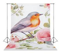 Photography Backdrop 56"x118" - Wrinkle-Resistant & Machine Washable - Floral Print Watercolor Robin Bird Backdrop for Photoshoot Non-Reflective Studio Background for Product, Portrait, Video