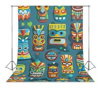 Photography Backdrop 56"x79" - Wrinkle-Resistant & Machine Washable - Colorful Tiki Mask Pattern Backdrop for Photoshoot Non-Reflective Studio Background for Product, Portrait, Video