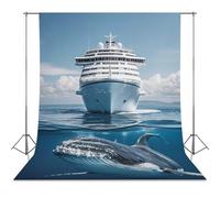 Photography Backdrop 56"x79" - Wrinkle-Resistant & Machine Washable - Cruise Ship Ocean Killer Whale Backdrop for Photoshoot Non-Reflective Studio Background for Product, Portrait, Video