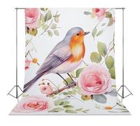 Photography Backdrop 56"x79" - Wrinkle-Resistant & Machine Washable - Floral Print Watercolor Robin Bird Backdrop for Photoshoot Non-Reflective Studio Background for Product, Portrait, Video