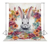 Photography Backdrop 56"x79" - Wrinkle-Resistant & Machine Washable - Watercolor Rabbit and Flowers Backdrop for Photoshoot Non-Reflective Studio Background for Product, Portrait, Video