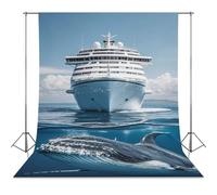 Photography Backdrop 56"x98" - Wrinkle-Resistant & Machine Washable - Cruise Ship Ocean Killer Whale Backdrop for Photoshoot Non-Reflective Studio Background for Product, Portrait, Video