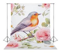 Photography Backdrop 56"x98" - Wrinkle-Resistant & Machine Washable - Floral Print Watercolor Robin Bird Backdrop for Photoshoot Non-Reflective Studio Background for Product, Portrait, Video