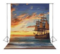 Photography Backdrop 56"x98" - Wrinkle-Resistant & Machine Washable - Pirate Ship in The Sunset Backdrop for Photoshoot Non-Reflective Studio Background for Product, Portrait, Video