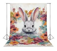 Photography Backdrop 56"x98" - Wrinkle-Resistant & Machine Washable - Watercolor Rabbit and Flowers Backdrop for Photoshoot Non-Reflective Studio Background for Product, Portrait, Video