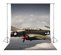 Photography Backdrop 56"x98" - Wrinkle-Resistant & Machine Washable - World War 2 Aircraft Airplane Backdrop for Photoshoot Non-Reflective Studio Background for Product, Portrait, Video