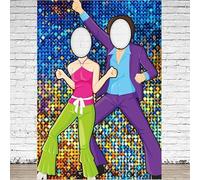 Photography Backdrop 70s 80s Disco Neon Dance Door Banner Face In Hole Pretend Play Party Games Background 250x180CM