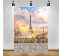 Photography Backdrop Balcony Landscape City Aerial View Eiffel Tower Street Lamp Cloudy Sky Blossoms Trees Background Poster 240x180cm