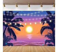 Photography Backdrop Beach At Sunset Palm Trees Neon And Purple Sky Natural Scene Background Poster Photo Booth Props Banner 350x240CM