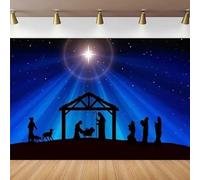 Photography Backdrop Birth Of Christ Holy Lights Shining Stars Stable Coconut Trees Pilgrimage Nativity Background Poster 440x300CM