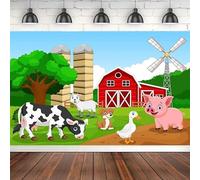 Photography Backdrop For Kids Birthday Party Decorations Cartoon Red Barnyard Cow Background Baby Shower Farm Animal Banner 240x180cm