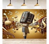 Photography Backdrop For Music Notation Musical Symbol Microphone Background Black And Gold Art Party Decor Live Stage Banner 200x140CM