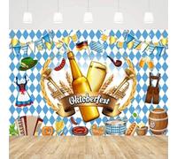 Photography Backdrop German Bavarian Beer Background Beer Oktoberfest Festival Party Decor White Blue Bavarian Checkered Flag Banner 250x180CM