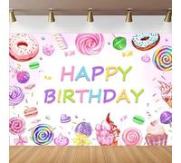 Photography Backdrop Girl Donut Sweet Candy Lollipop Ice Cream Background Pink Sprinkles Donut Candy Happy Birthday Party Decor 300x200CM