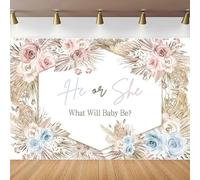 Photography Backdrop He Or She What Will Baby Be Gender Reveal Banner Pampas Grass Background Party Decorations Poster 200x140CM