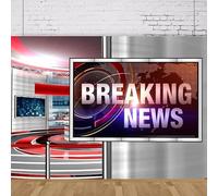 Photography Backdrop News Broadcast Hall TV Breaking News Room Broadcasting Program Record Report For Portrait Shoot Background 440x300CM